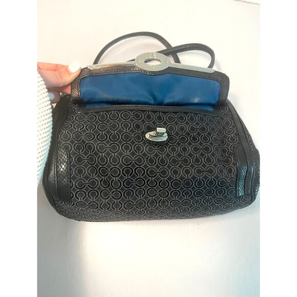 Coach Madeline Needlepoint Op Art Satchel Black Canvas w/Leather Trims - Picture 9 of 10